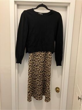 Sam Edelman Black Crop Sweater with Leopard Slip Dress
